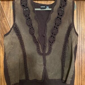 Erika Chocolate Brown Women's leather-crochet Vest